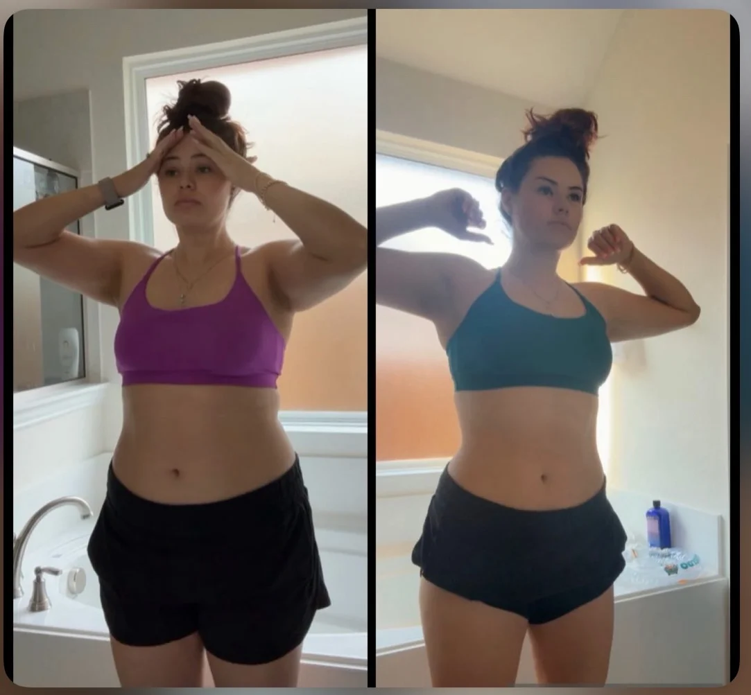 Client weight loss transformation before and after training with Lala Life Force